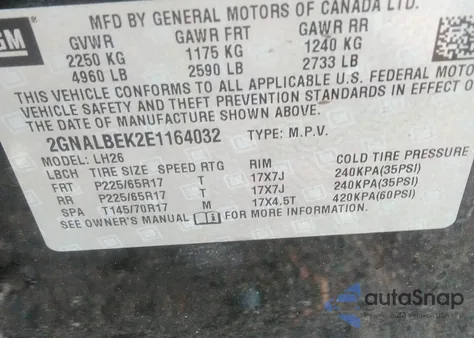 2014 Chevrolet Equinox 1Lt z USA, uszkodzony, nr VIN 2GNALBEK2E1164032